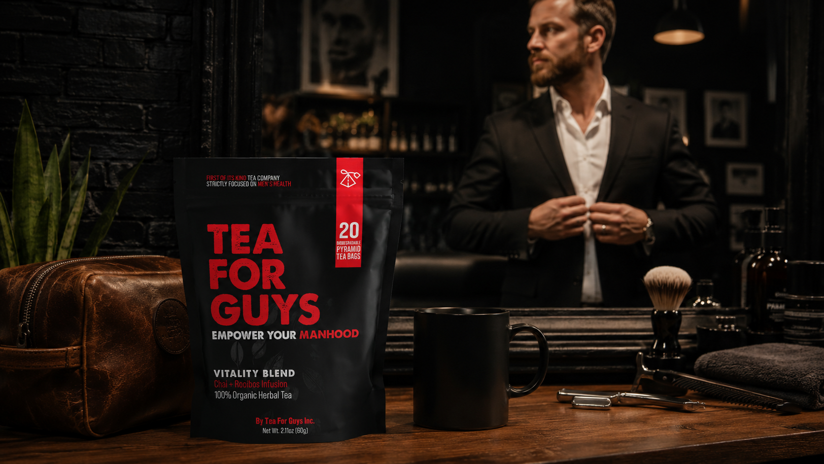 Confident man in a barbershop chair — vitality and self-care scene for damiana vs maca libido comparison